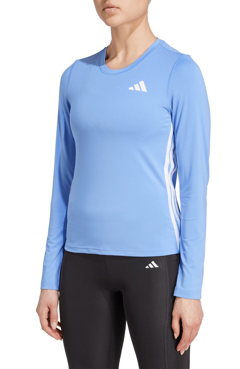 adidas Essentials Long Sleeve 3-Stripes Workout Top, Main, color, Blue Fusion/ White