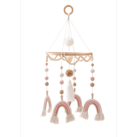 Baby Nursery Wooden Hanging Toy Crib Mobile, Rattan Shapes