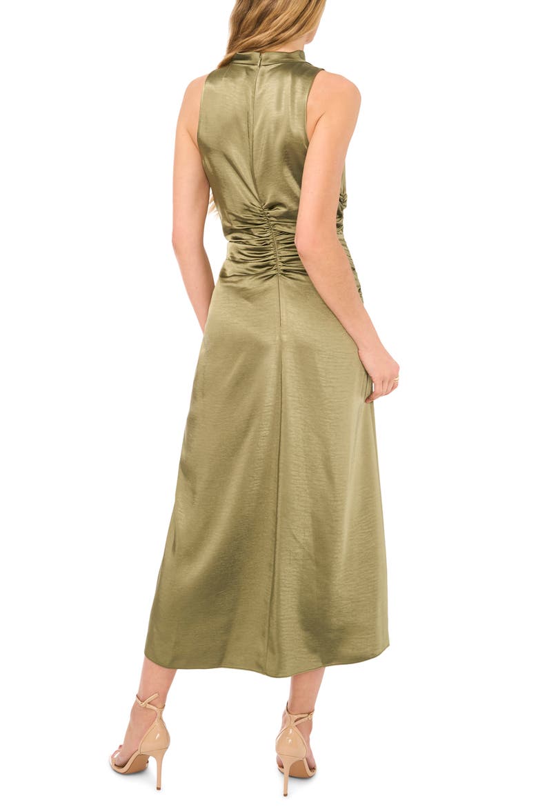 The Ayla Ruched Satin Midi Dress, Alternate, color, CHIVE GREEN