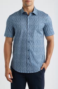 Bugatchi Miles OoohCotton® Floral Print Short Sleeve Button-Up Shirt