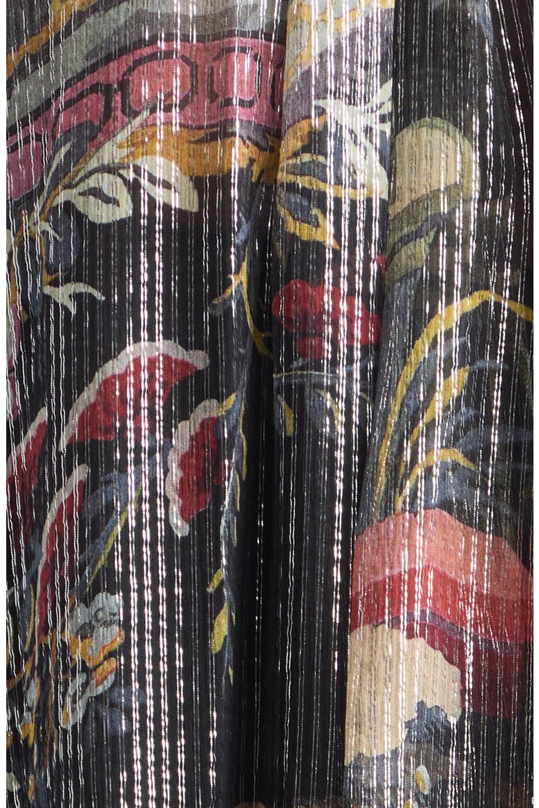Metallic Stripe Print Silk Chiffon Dress, Alternate, color, BLACK