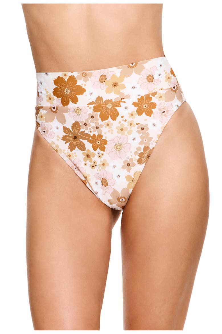 Nostalgic Bloom Ultra High Waist Bikini Bottom Swimsuit, Main, color, Brown-Haze