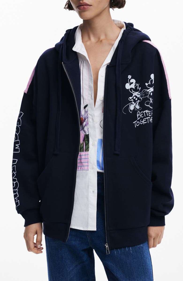 Desigual Mickey Mouse<sup>™</sup> Full-Zip Hoodie, Main, color, Navy Blue