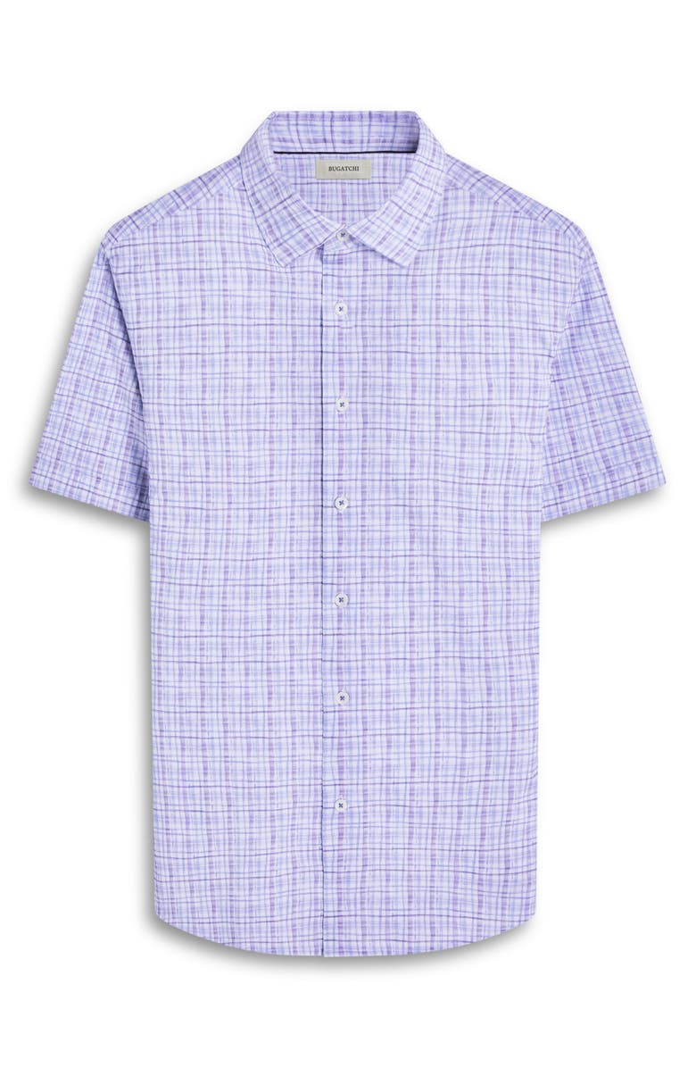 Bugatchi Miles OoohCotton<sup>®</sup> Plaid Short Sleeve Button-Up Shirt, Alternate, color, Air Blue
