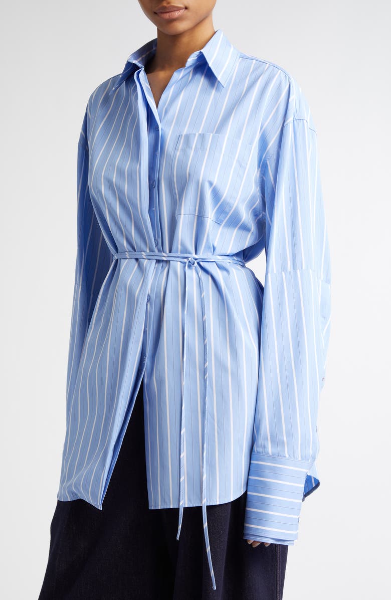 SPORTMAX Firma Stripe Oversize Cotton Button-Up Shirt, Alternate, color, Light Blue