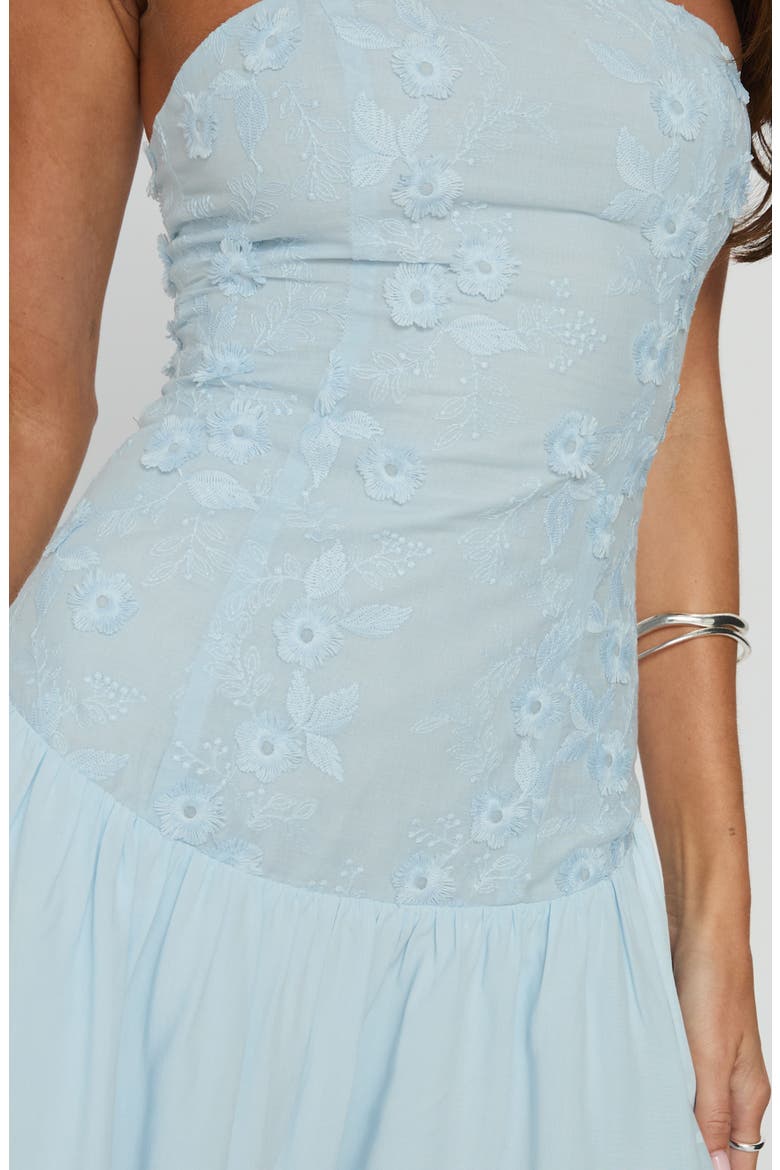 Envie Floral Appliqué Strapless Minidress, Alternate, color, BLUE