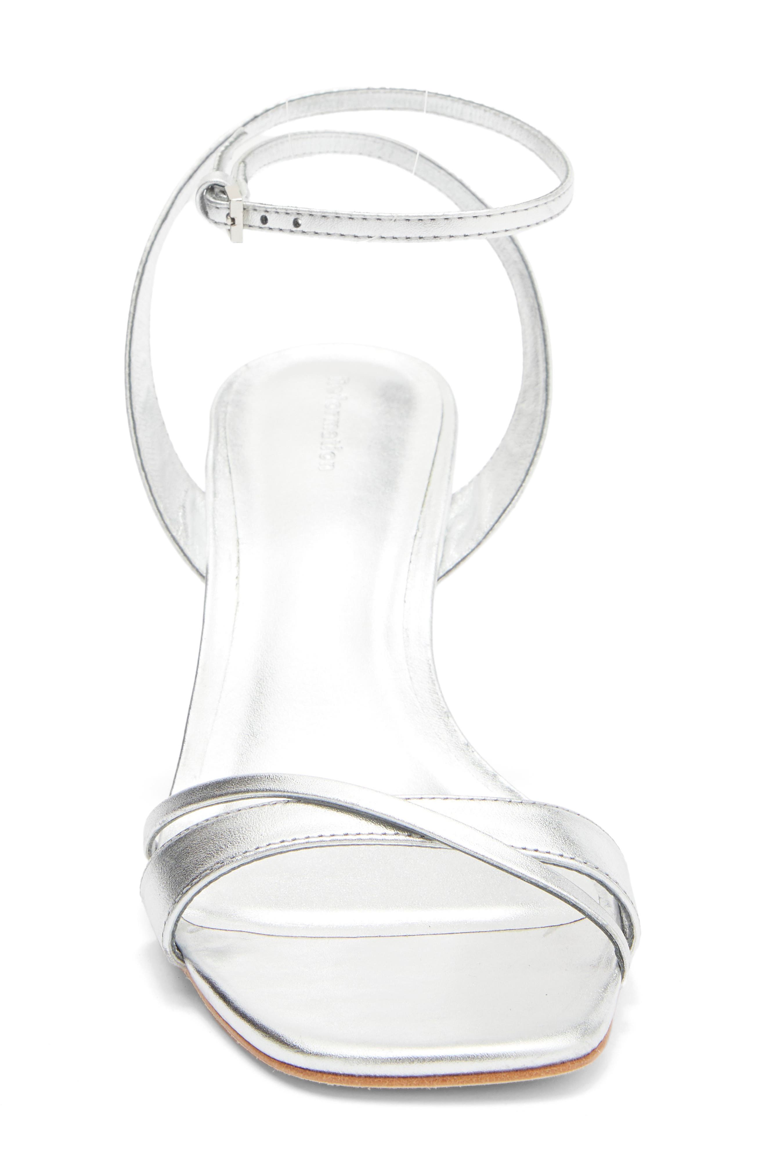 Reformation Gianna Ankle Strap Sandal, Alternate, color, Silver Leather