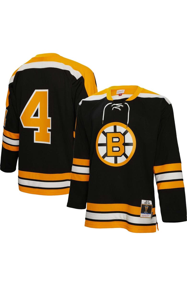 Mitchell & Ness Men's Mitchell & Ness Bobby Orr Black Boston Bruins  1971/72 Blue Line Player Jersey, Main, color, 