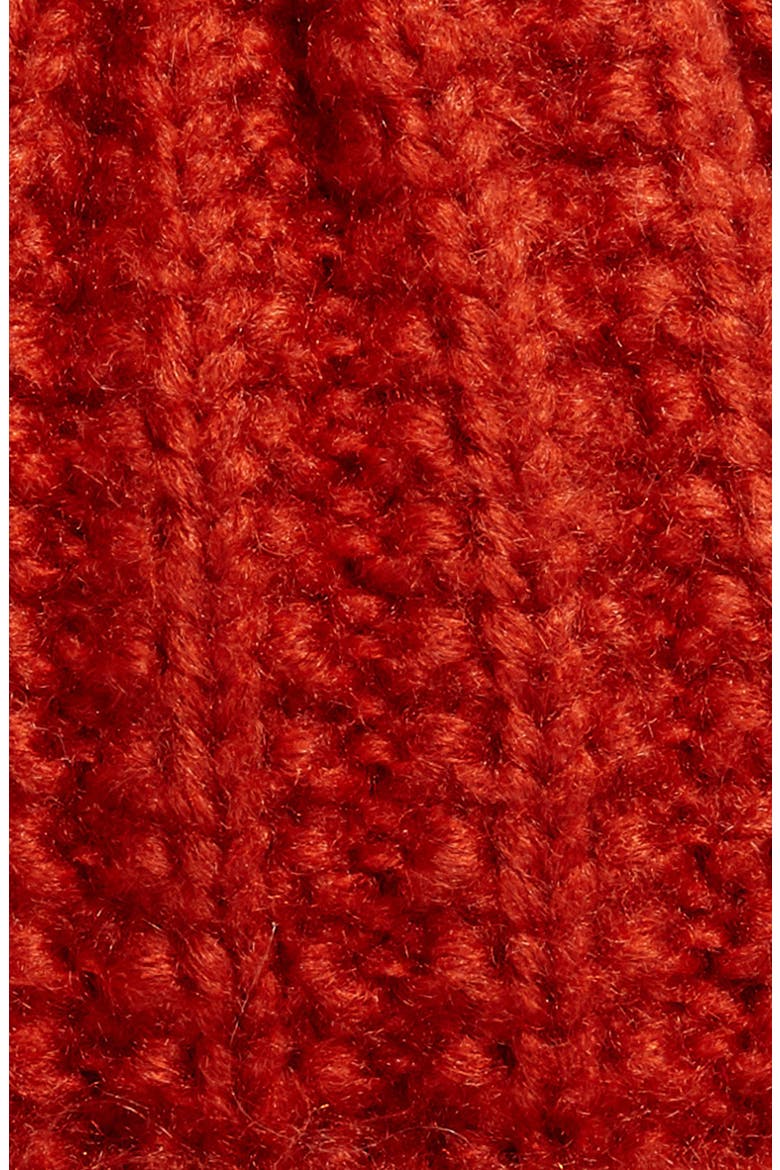 Cuffed Beanie with Faux Fur Pom, Alternate, color, RED PERSIMMON