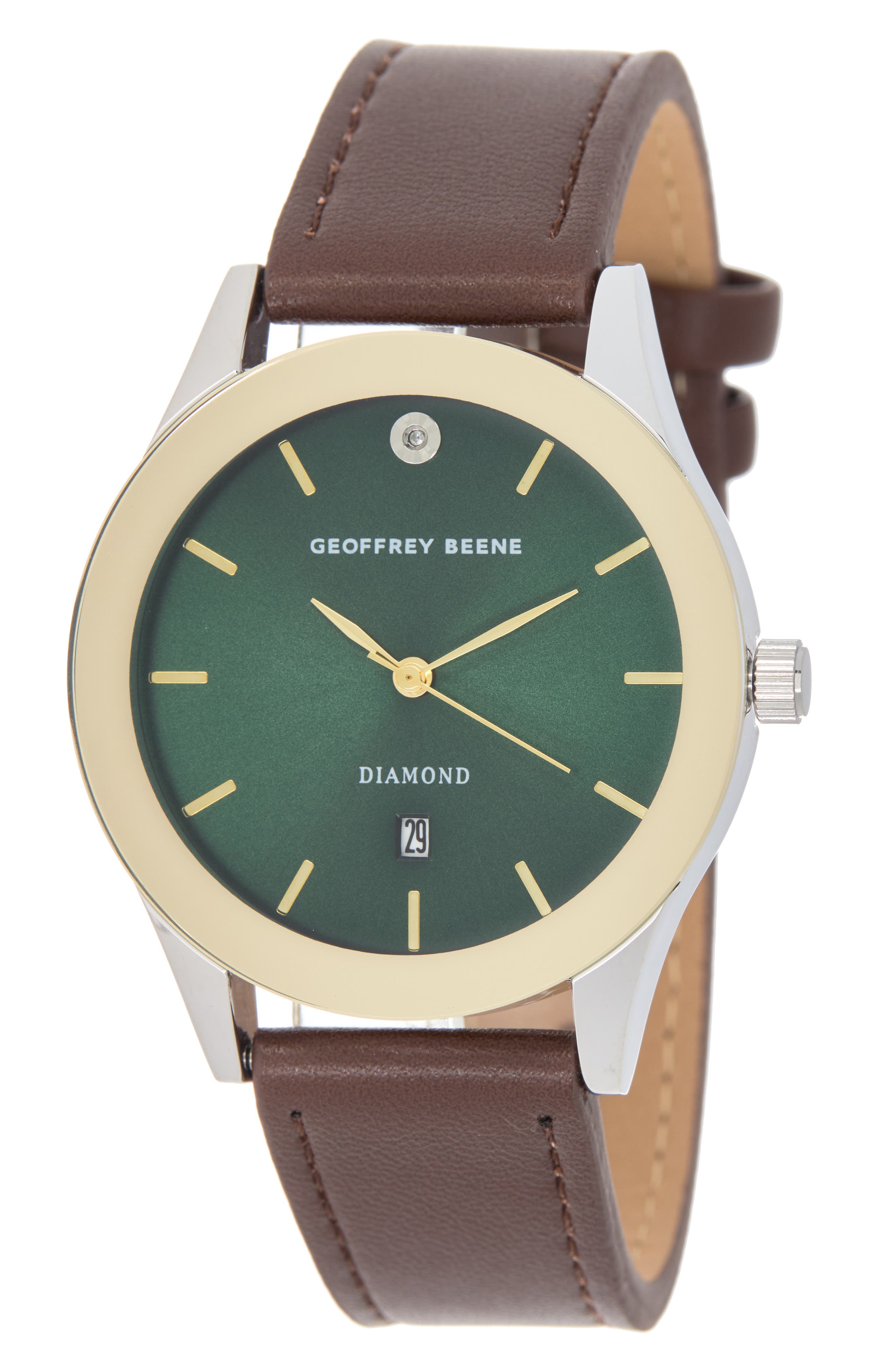 GEOFFREY BEENE Diamond Leather Strap Watch, 41mm | Nordstromrack
