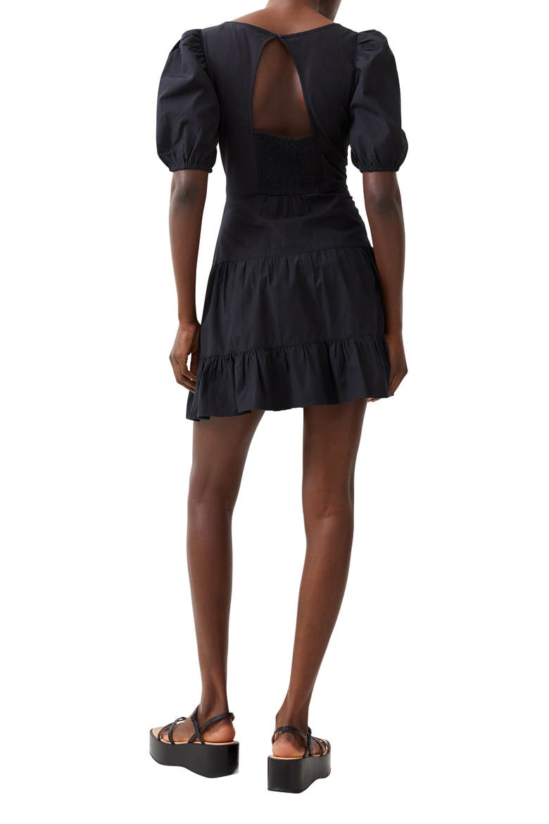 Cutout Back Puff Sleeve Minidress, Alternate, color, 01-BLACK