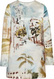 Oscar de la Renta Dominican Landscape Long Sleeve Minidress
