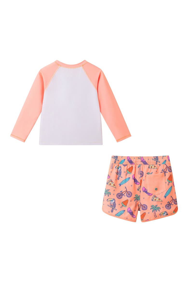 Kids' Long Sleeve Rashguard & Shorts Set, Alternate, color, ORANGE PALM