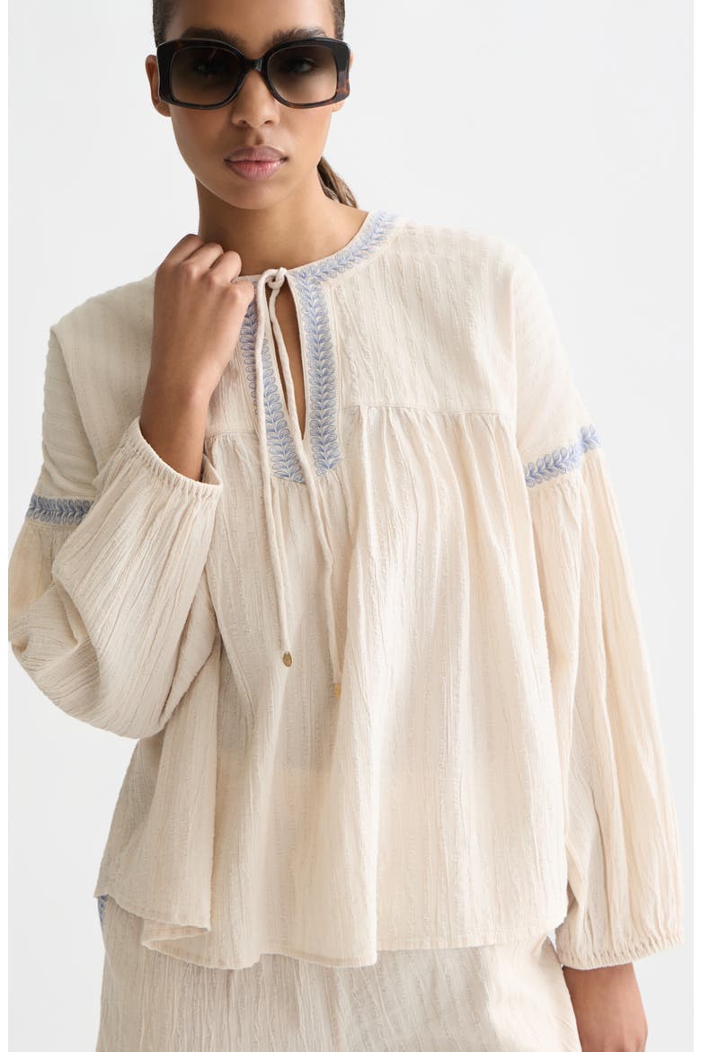 Embroidered Cotton Crepe Top, Alternate, color, FOG