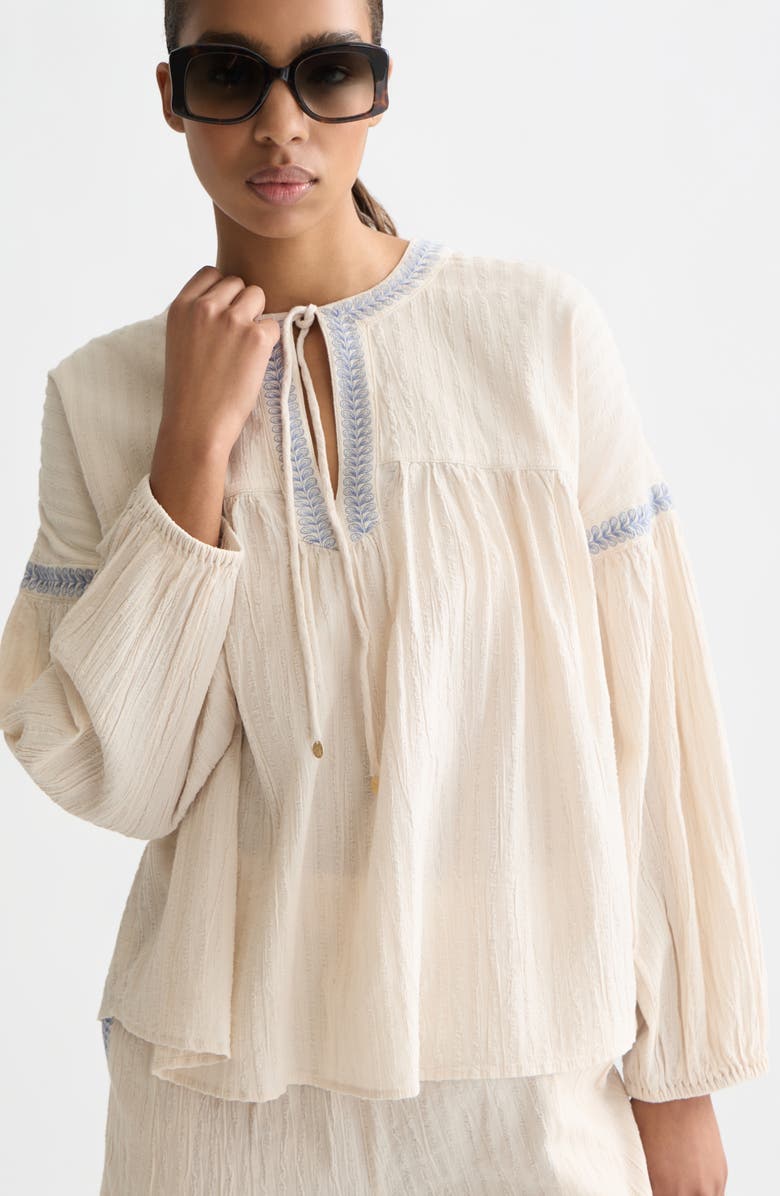 Scotch & Soda Embroidered Cotton Crepe Top, Alternate, color, Fog