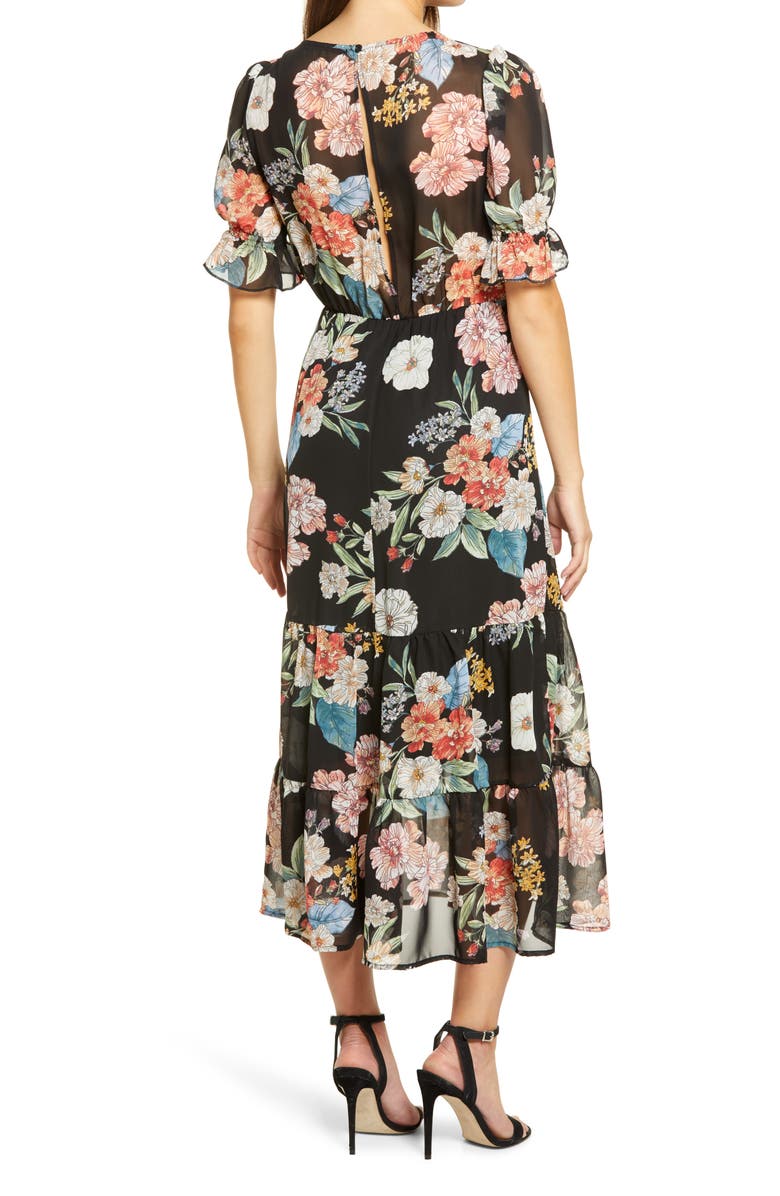 Fraiche by J Shasha Floral Tiered Ruffle Short Sleeve Dress, Alternate, color,