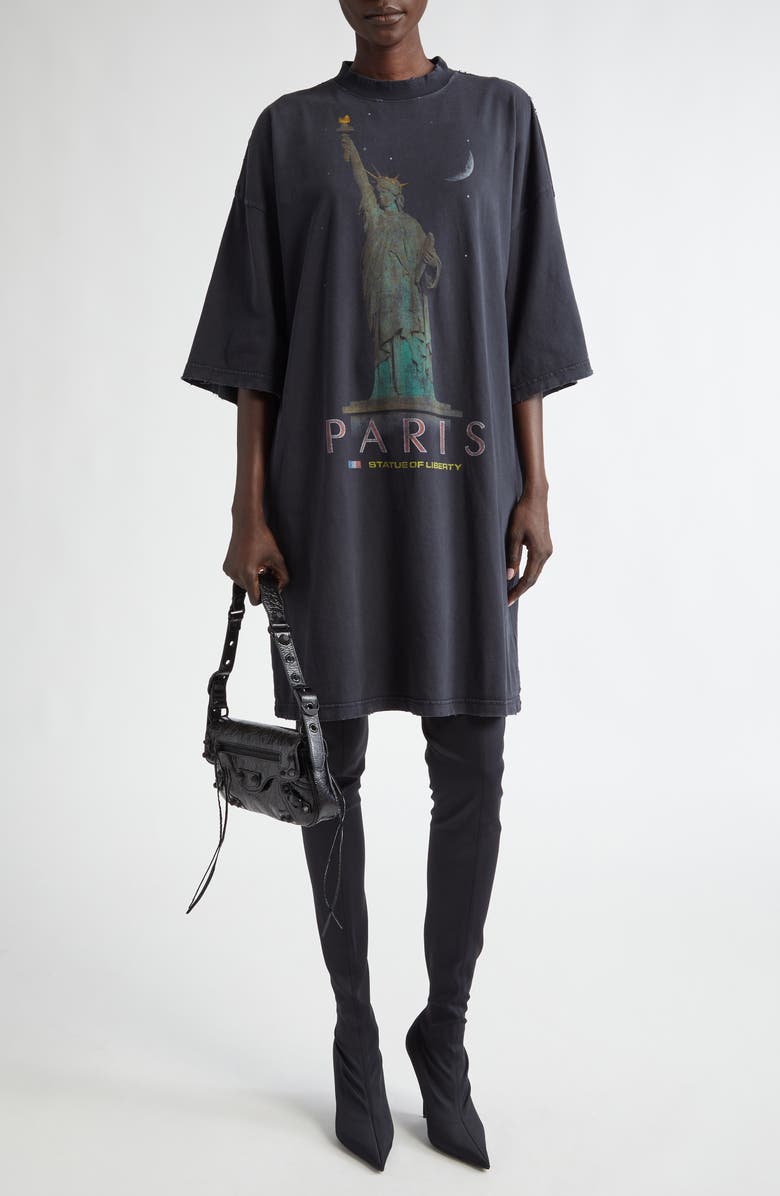 Balenciaga Liberty Graphic T-Shirt Minidress, Main, color, 1083 Faded Black