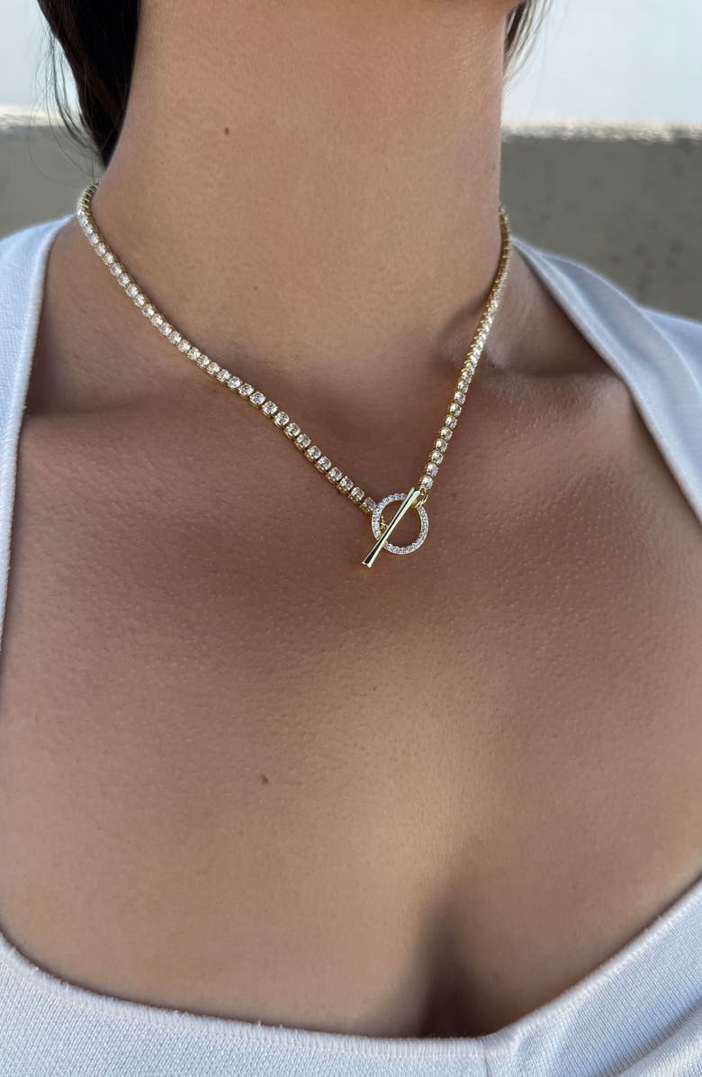 Adornia Crystal Toggle Necklace, Alternate, color, Gold