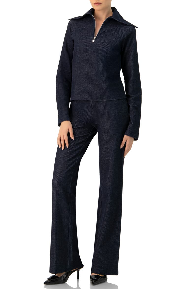 Ribbed Knit Sweater with Neckline Zipper, Alternate, color, Navy Blue