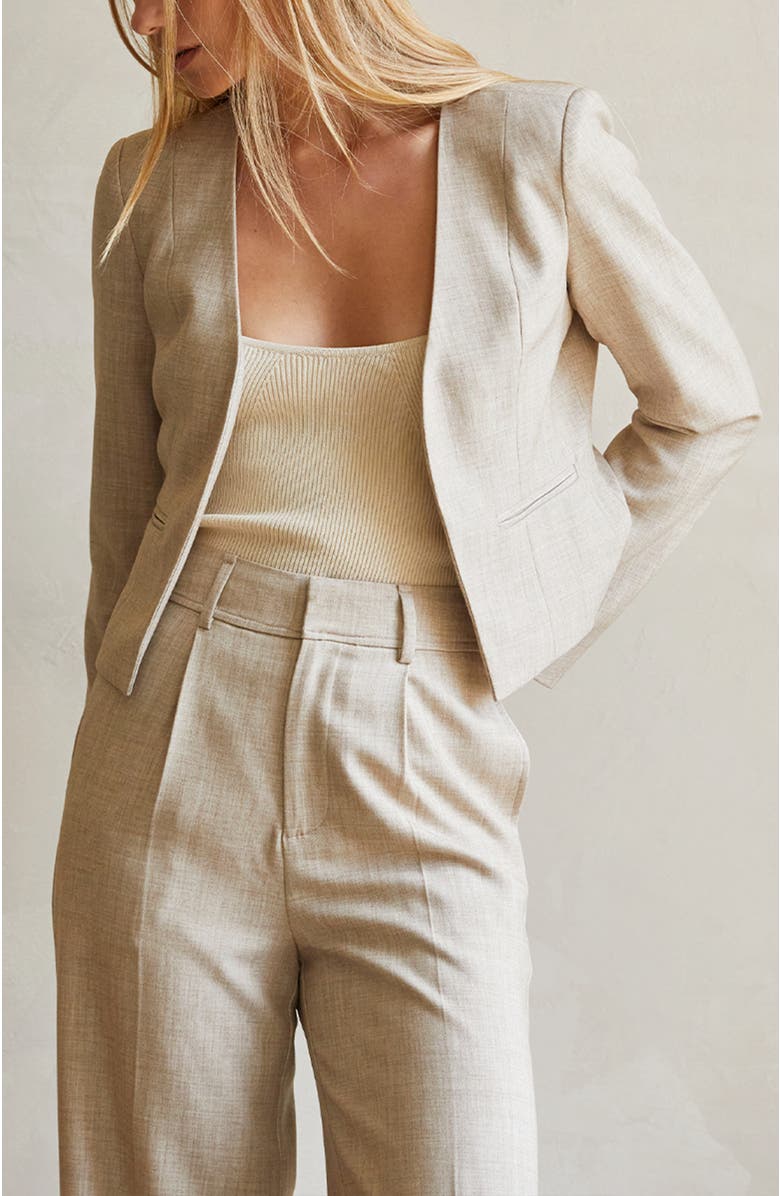 CRESCENT Crop Open Blazer, Alternate, color, Oatmeal