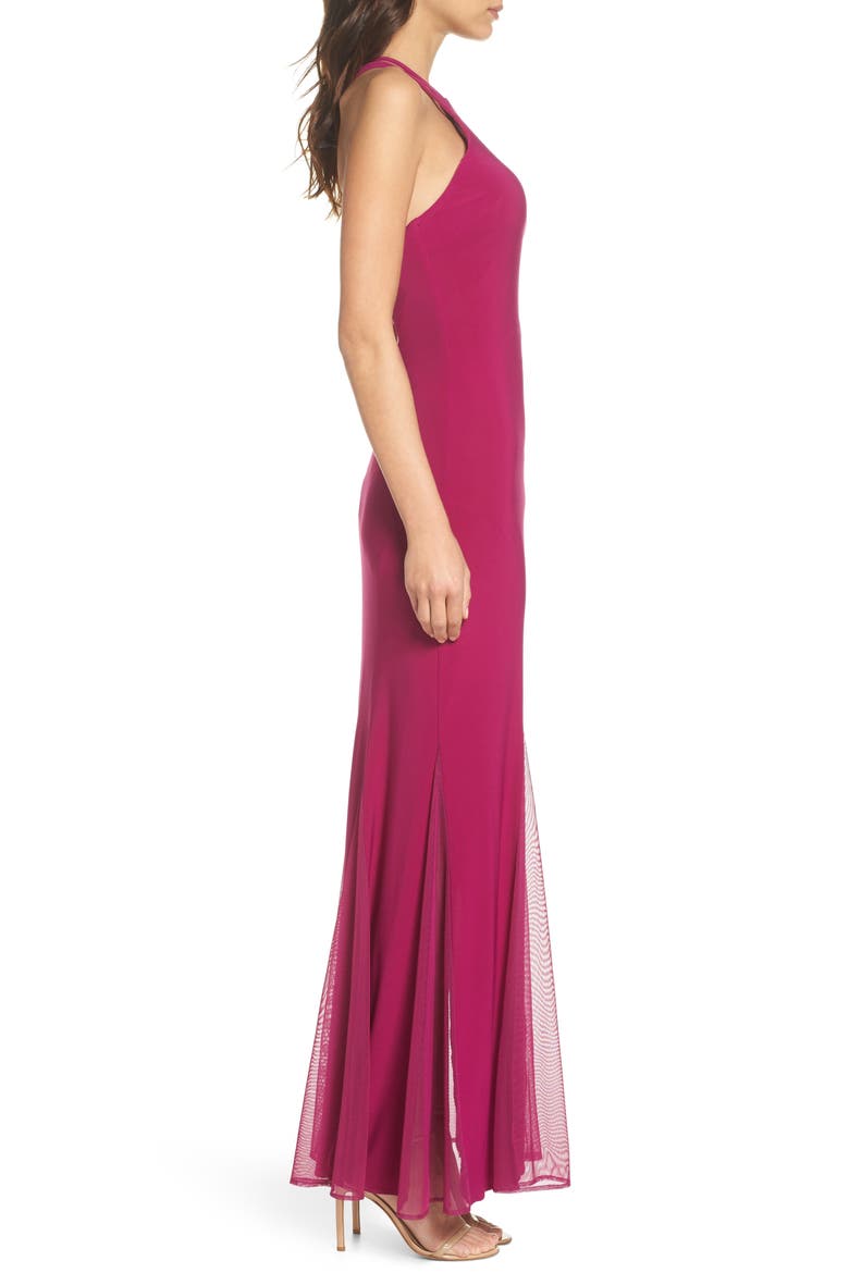Strappy Back Trumpet Gown, Alternate, color, BERRY