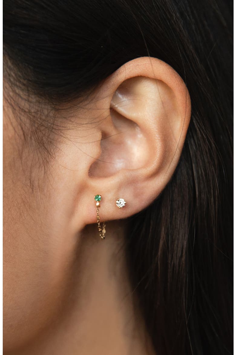 Emerald Chain Front/Back Earring, Alternate, color, 14K YELOW GOLD