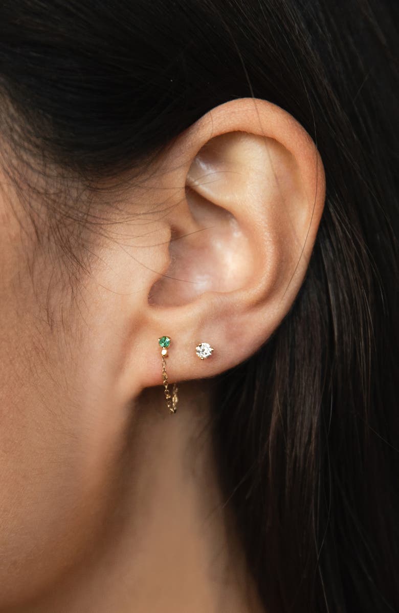 Zoë Chicco Emerald Chain Front/Back Earring, Alternate, color, 14K Yellow Gold