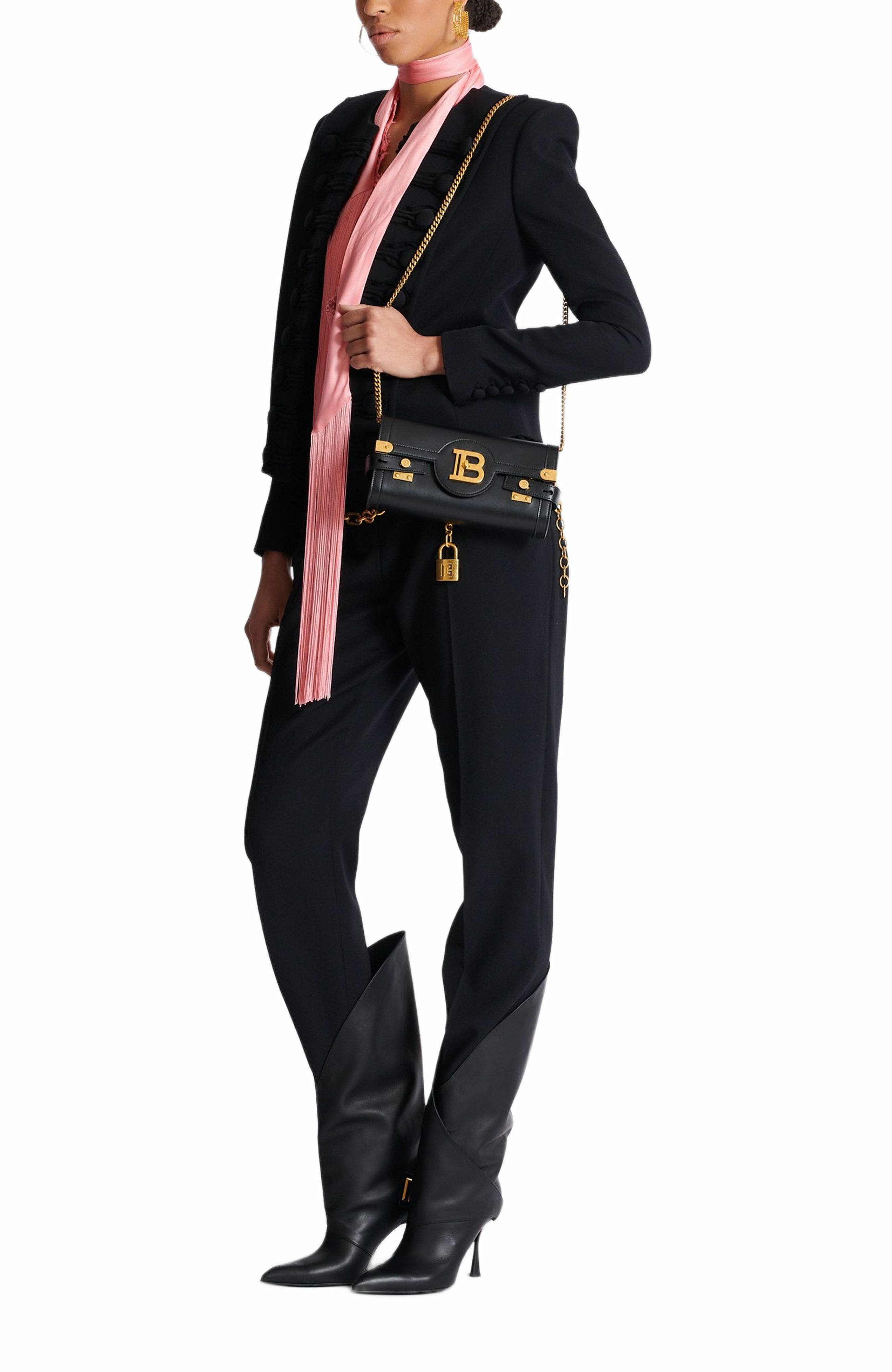 Balmain B-Buzz Pouch 23 In Calfskin, Alternate, color, 