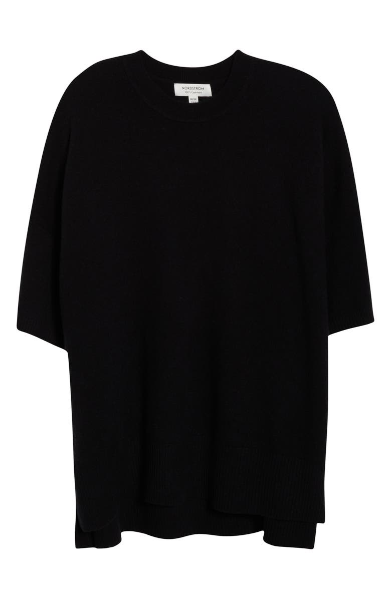 Nordstrom Short Sleeve Cashmere Sweater, Alternate, color, Black Rock
