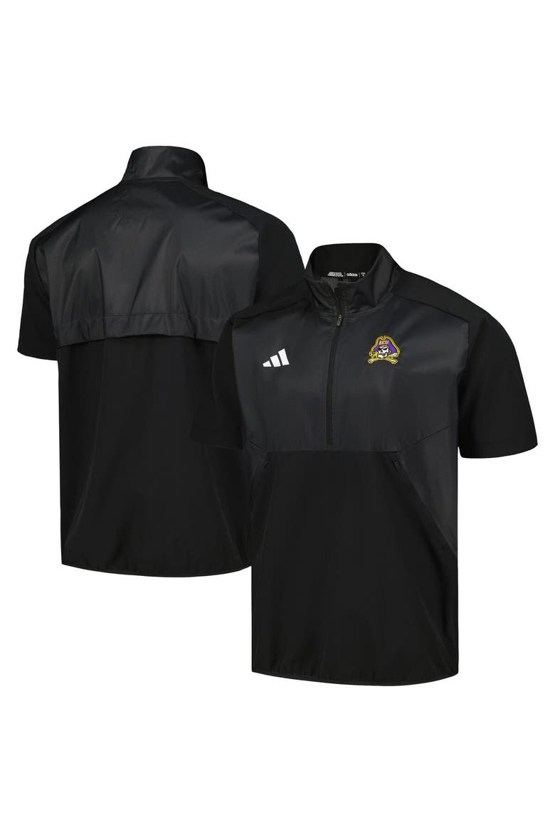 Men's adidas Black ECU Pirates Sideline AEROREADY Raglan Short Sleeve Quarter-Zip Jacket, Main, color, Black