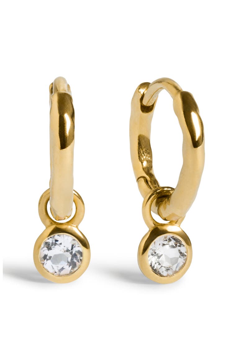 Birthstone Huggie Hoop Earrings, Main, color, 18K GOLD VERMEIL/ WHITE TOPAZ