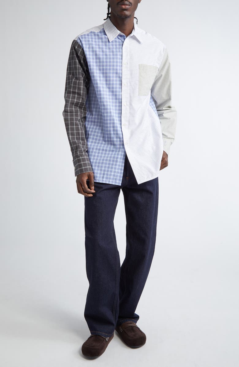JW Anderson Patchwork Cotton Button-Up Shirt, Alternate, color, 