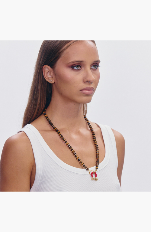 Shop Spicy Dan Garth Tiger Eye Gold Plated Necklace In Brown