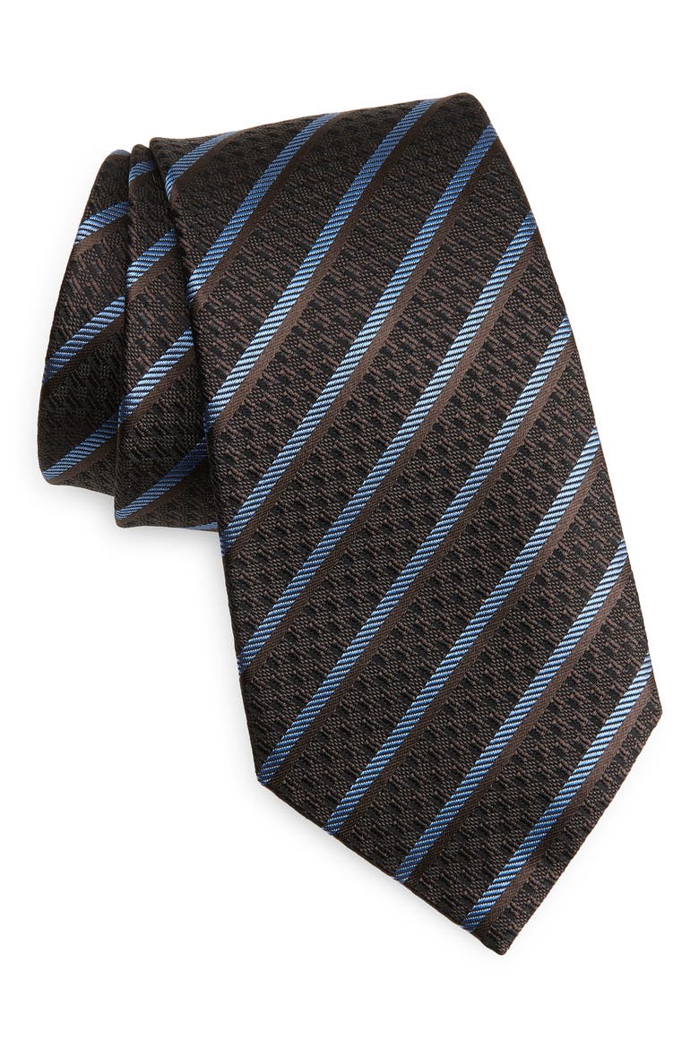 Stripe Silk Tie, Main, color, DARK BROWNSTRIPE