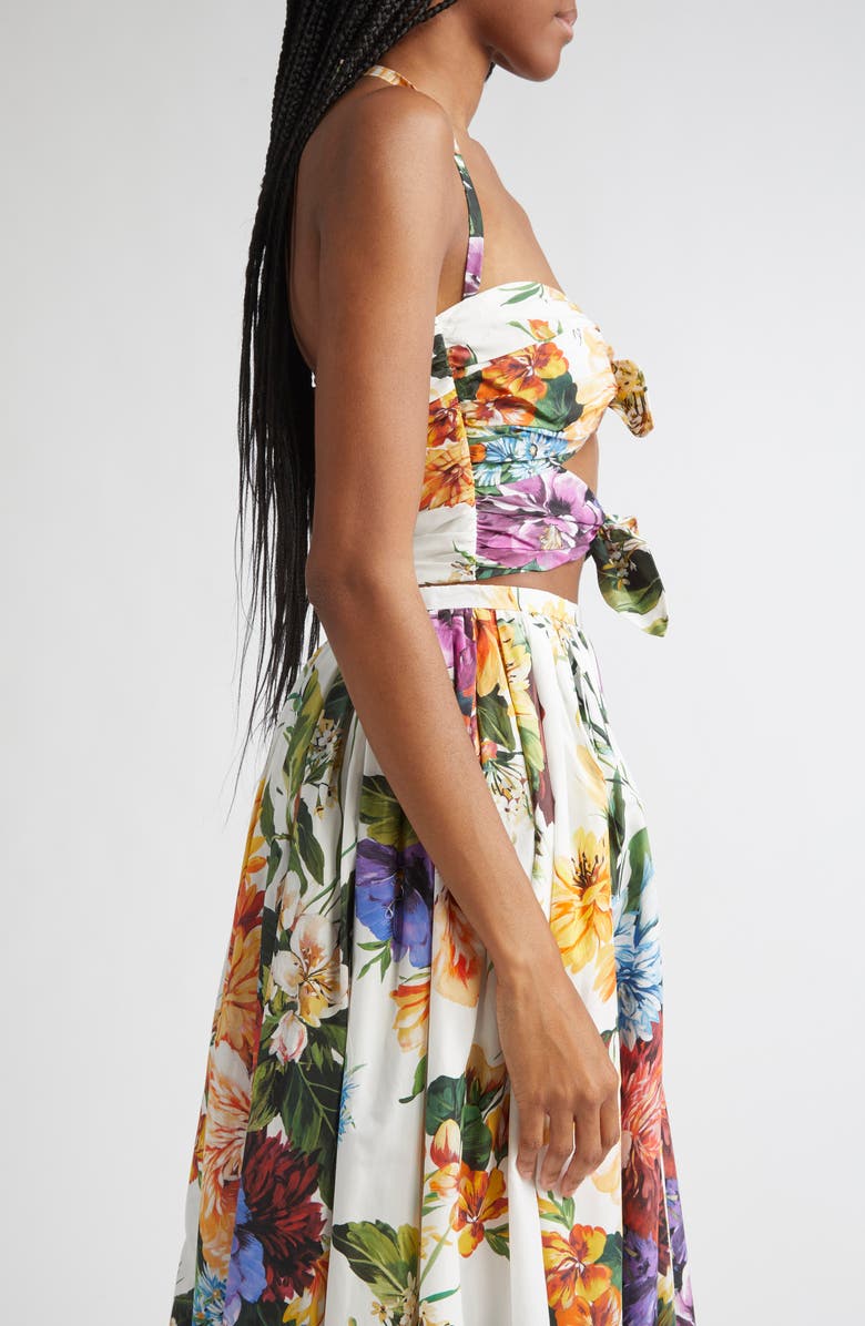 Dolce&Gabbana Floral Bow Cutout Halter Top, Alternate, color, Ha5pc B.fiori Cret. F.bco