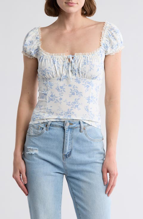 Lace Trim Cap Sleeve Top