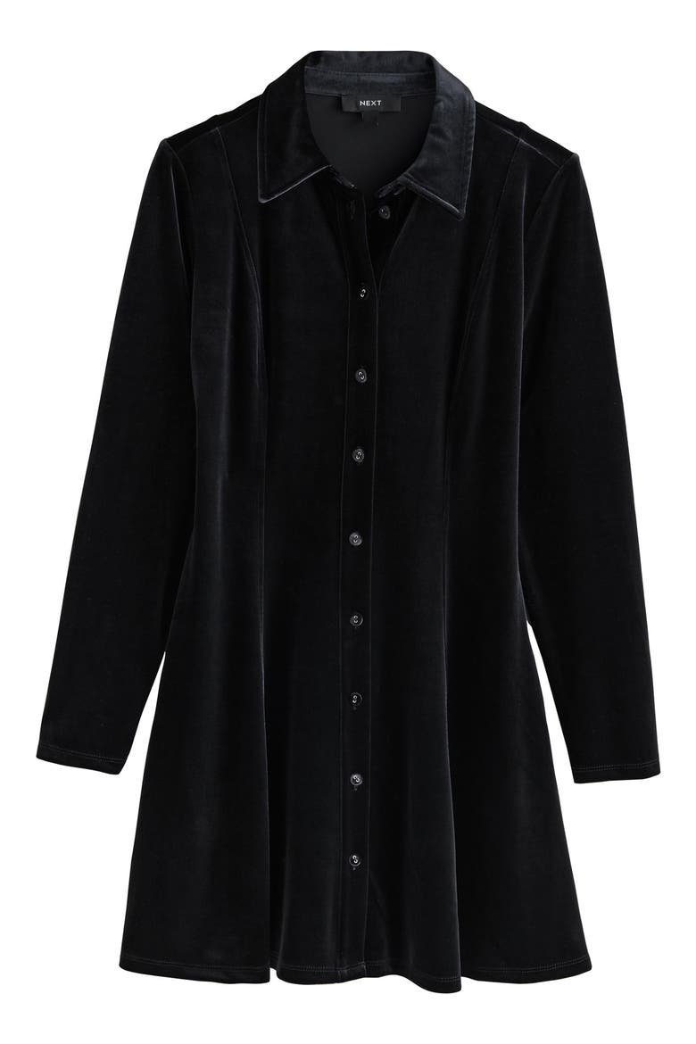 Velvet Mini Shirtdress, Alternate, color, BLACK