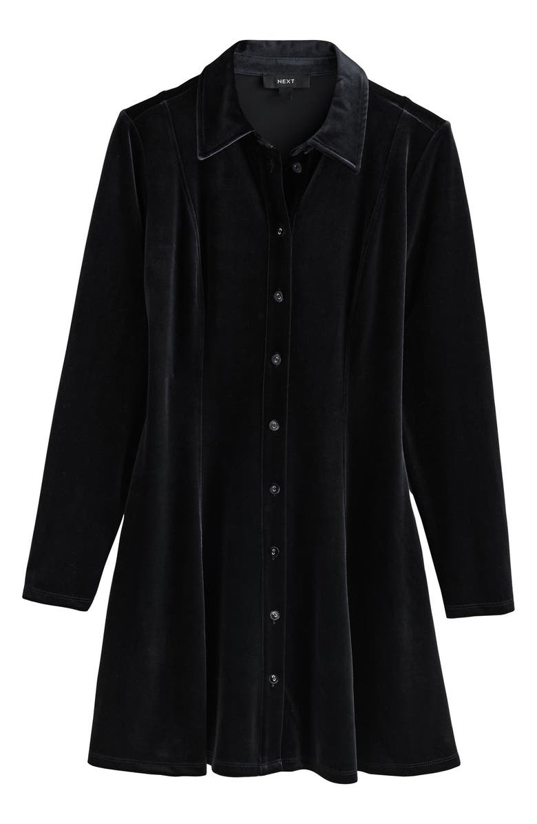 NEXT Velvet Mini Shirtdress, Alternate, color, Black