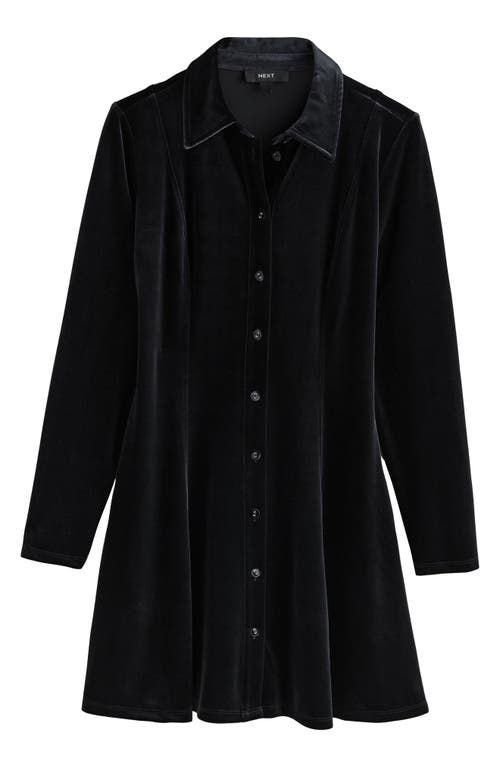 Next Velvet Mini Shirtdress In Black