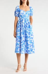 SUGARLIPS Carli Floral Alessi Puff Sleeve Cotton Midi Dress