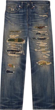 Double RL Relaxed Fit Ripped & Repaired Straight Leg Jeans
