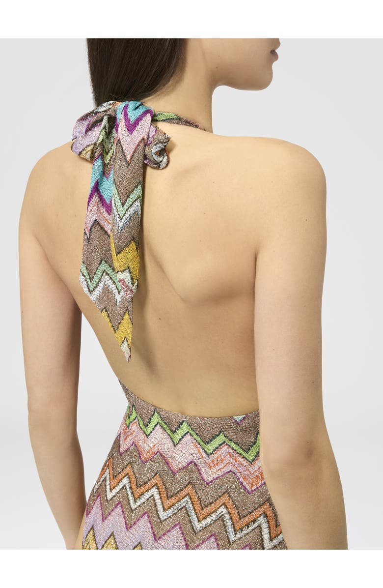 Missoni One-piece Swimsuit In Lamé Viscose With Macro Zigzag And Deep Neckline, Alternate, color, Black & Multicoloured