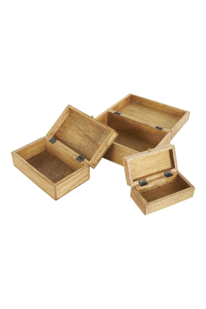 Set of Three Hand Carved Storage Boxes, Alternate, color, BROWN