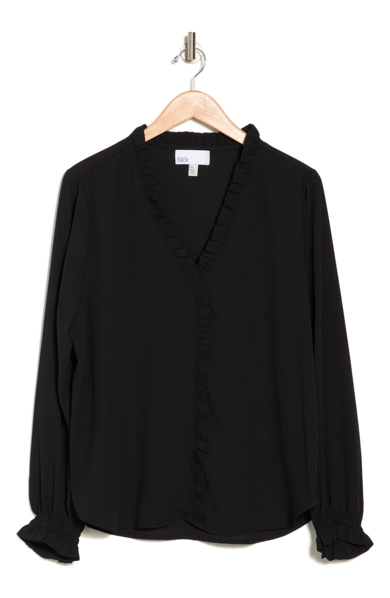 NORDSTROM RACK Ruffle Trim Long Sleeve Blouse, Alternate, color, 