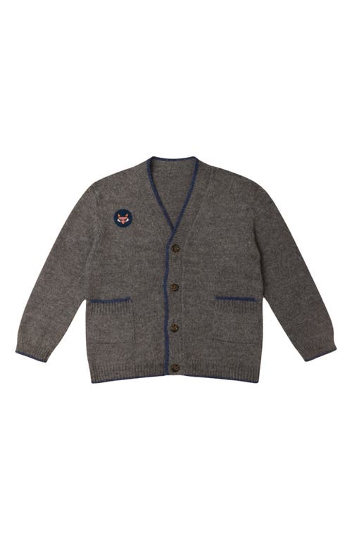 The Sunday Collective Kids' Fox Patch Alpaca Blend Cardigan in Dark Grey 