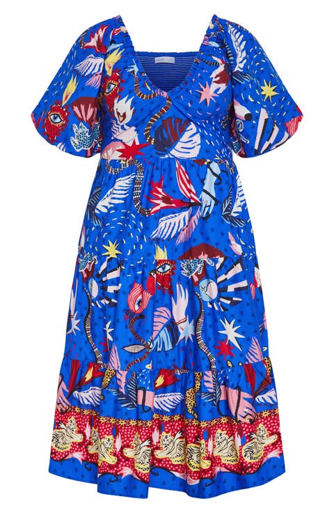 Simona Mixed Print Midi Dress (Plus)