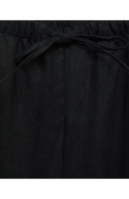 Mango Tie Waist Wide Leg Linen Pants In Black