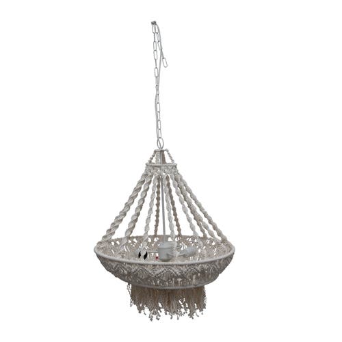Storied Home Pendant Lamp With Fringed Metal And Cotton In Gray