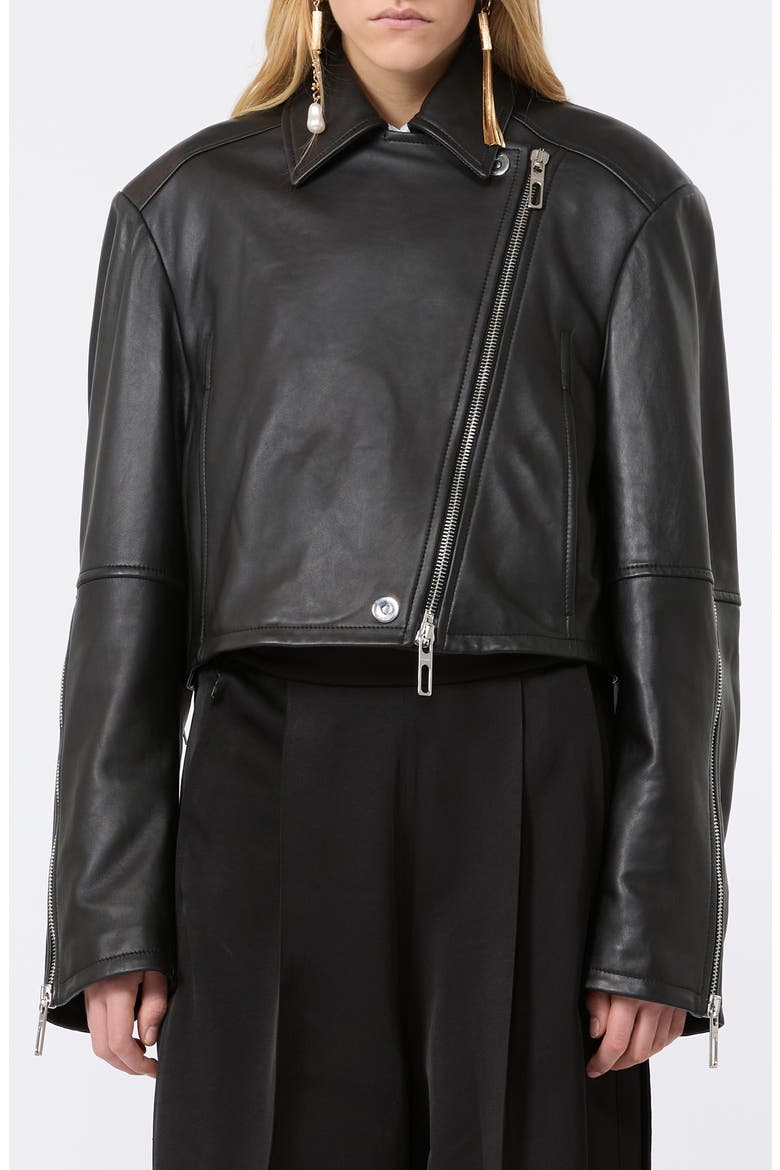 Vicario Fringe Lambskin Leather Crop Jacket, Alternate, color, BLACK