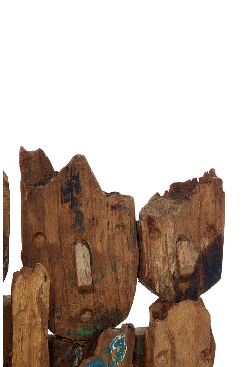 Brown Teakwood Handmade Carved Abstract Sculpture with Faces, Alternate, color, BROWN